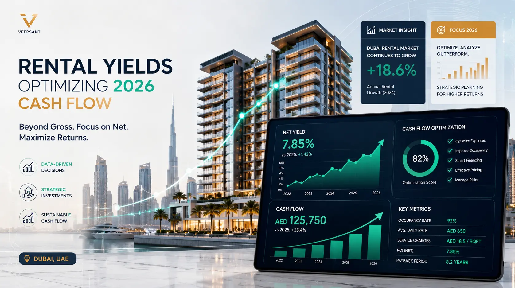 Rental yields optimization and cash flow strategy for Dubai property investment 2026.