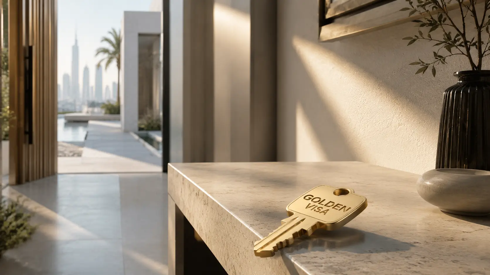 Dubai Property Market Resilience: How the UAE Economy Protects Your 2026 Investment 3 Golden Visa key symbolizing long-term residency and Dubai property market resilience 2026.