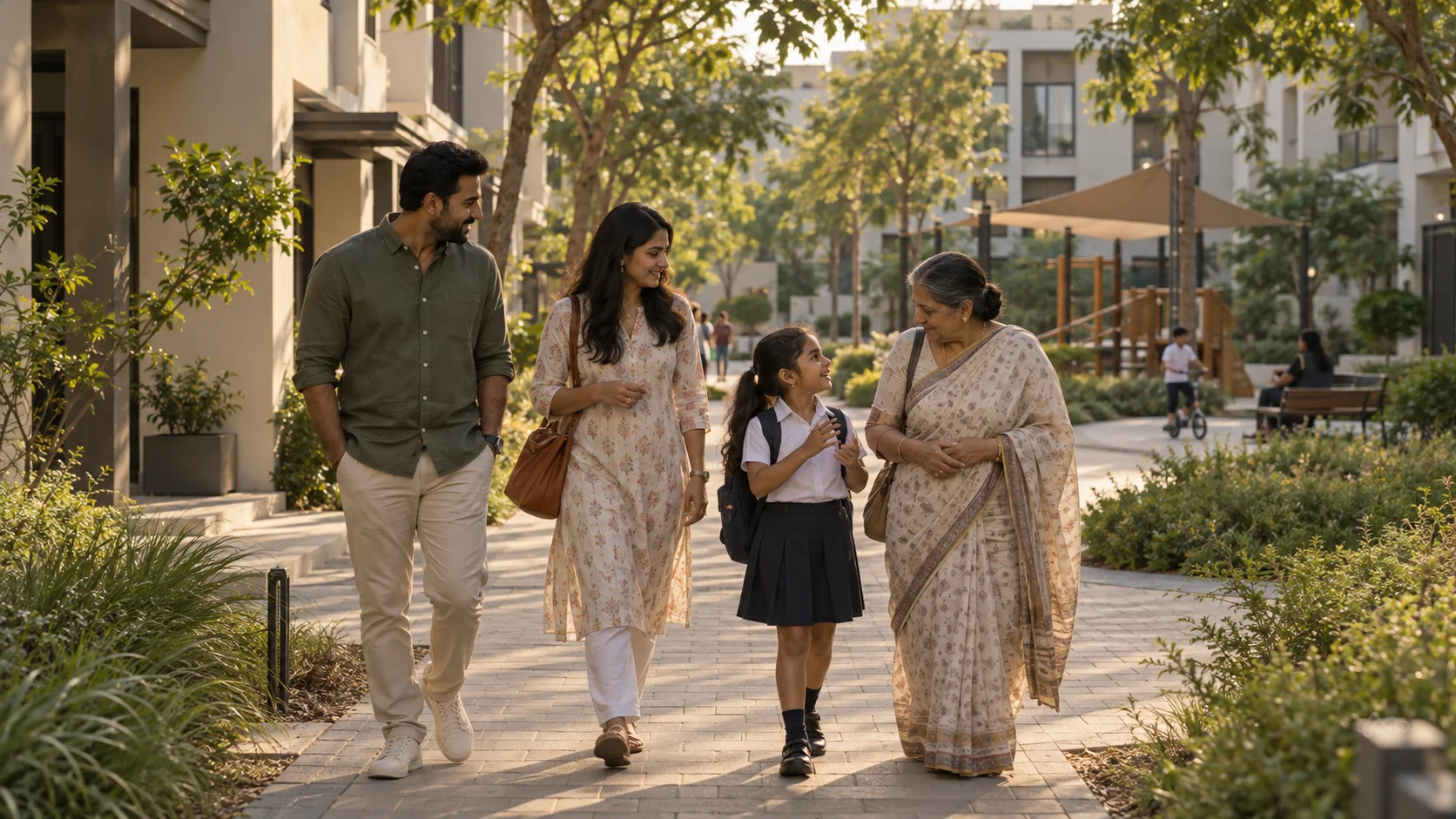 H-1B, PERM and the Green Card Backlog: A Practical Guide for Indian Professionals in the US 2 Family stroll through a Dubai courtyard